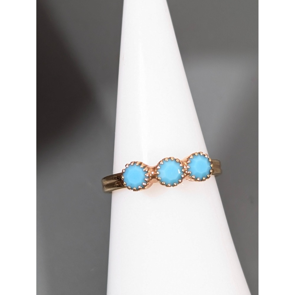 Vintage Sarah Coventry Triple Faux Turquoise Cabochon Ring Gold Tone Size 6